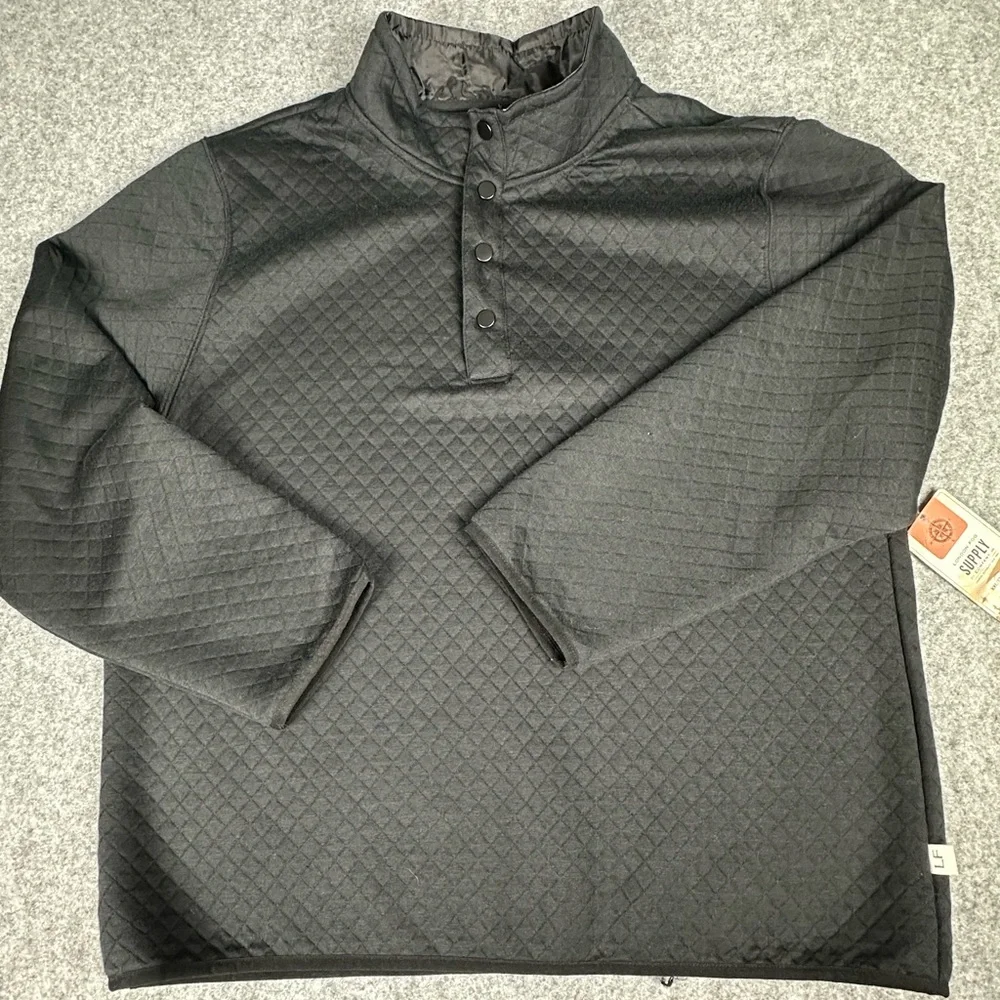 London Fog Supply Mens Quilted Snap Neck Pullover‎ Sweater XXL Black